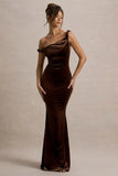 Neeka Brown Velvet Twisted Asymmetric Maxi Dress