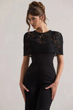 Endless Black Flared Leg Jumpsuit With Lace Overlay