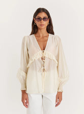 Buttercream Sheer Tie Front Blouse