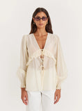 Buttercream Sheer Tie Front Blouse
