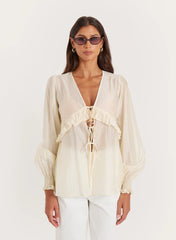 Buttercream Sheer Tie Front Blouse