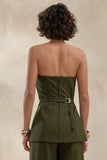 Fable Olive Pinstripe Bandeau Tailored Top