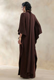 Lumisette Brown Satin High Neck Maxi Dress With Cape
