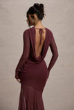 Tigerlily Port Mesh Long Sleeve Open Back Maxi Dress