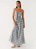 Malia Shirred Maxi Dress Blue Grey Check