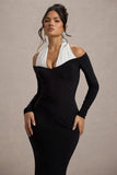 Living High Black White Halter Neck Split Maxi Dress