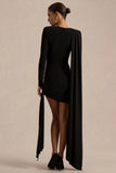 Zora Black Crew Neck Mini Dress With Knot And Sash Detail