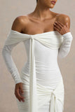 Essie White Bardot Wrap Mini Dress With Sash Detail