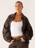 Midwest Washed Denim Bomber Jacket Light Wash Chocolate