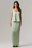 Lena Mint Satin Embellished Maxi Skirt