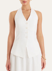 White Cotton Halterneck Tailored Waistcoat