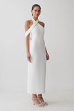 Sable Crossover Crepe Midi Dress White