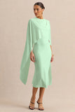 Luxalyn Green Round Neck Midi Dress With Cape Detail