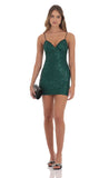 Sequin Lace Trim Dress in Green