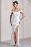 Kimberly White Bardot Satin Maxi Dress