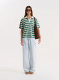 Green Stripe Short Sleeve Polo Top