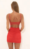 Dotted Mesh Bodycon Dress in Red