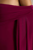 Saffina Burgundy Bardot Neck Maxi Dress With Sash Detail