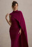 Maeve Burgundy Cape Sleeve Draped Maxi Dress