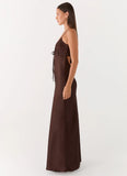 Flora Satin Maxi Dress Chocolate