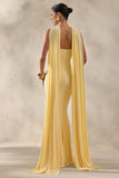 Rhoda Lemon Twist Halter Neck Cape Maxi Dress