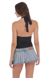 Pleated Denim Skort in Light Blue