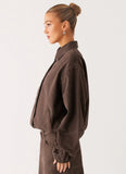 Midwest Washed Denim Bomber Jacket Light Wash Chocolate