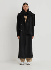 Black Tailored Oversized Maxi Coat With Scarf Melia