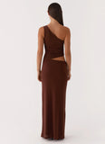 Seranella Sequin One Shoulder Maxi Dress Chocolate