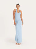 Blue Halterneck Belt Detail Maxi Dress