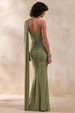 Roselani Olive Halter Neck Maxi Dress With Open Back