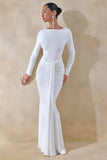 Liatris White Wide Neck Maxi Dress With Gathered Detailing