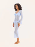 Blue Semi Sheer Cut Out Keyhole Knitted Maxi Dress