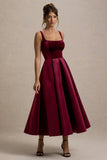 Francisca Berry Velvet Strappy Volume Hem Midi Dress