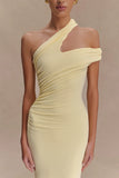 Anastasia One Shoulder Modal Midi Dress Pale Lemon