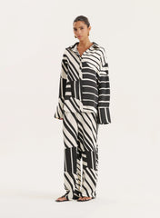 Black And White Abstract Print Satin Shirt