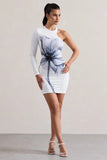 Euphoric Mono Print Bodycon One Sleeve Mini Dress