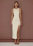 Cream Slinky Side Split Maxi Dress