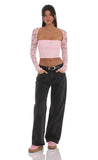 Lace Long Sleeve Top in Pink
