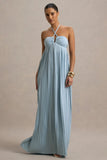 Elayne Powder Blue Halter Neck Maxi Dress With Cut Out Detail