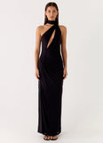Velvet Vacation Scarf Maxi Dress Black