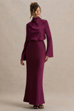 Celina Burgundy Satin High Neck Maxi Dress
