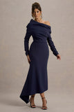 Lou Navy One Shoulder Asymmetric Maxi Dress