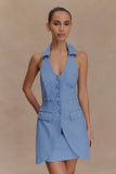 Ruth Cotton Halter Mini Dress Ocean Blue