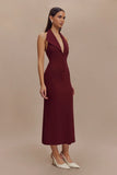 Annita Crepe Halter Midi Dress Merlot