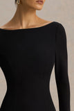 Caty Black And White Long Sleeved Maxi Dress With Asymmetric Drop Waist