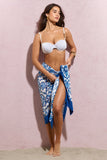 Keke Blue Porcelain Print Chiffon Draped Sarong