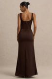 Morgan Brown Satin Corset Maxi Dress