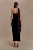 Mattea Velvet Midi Dress With Scarf Chocolate