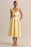 Caprielle Lemon Scoop Neck Crop Top With Corsage Detailing